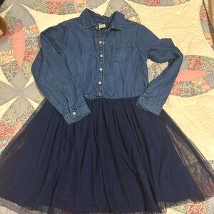 Osh Kosh Sz 7 Girls Dress, Chambray Denim top w/ Navy Tulle Cotton Lined Skirt